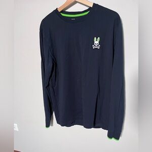 Psycho Bunny Navy Long Sleeve Shirt with Lime Accents